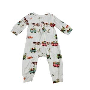 NWT Tickety-Boo 0/3M Christmas Cart Zipper Romper